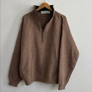Orvis Vintage 1/4 Zip Rugged Chunky Textured Knit Wool Blend Sweater Men's L
